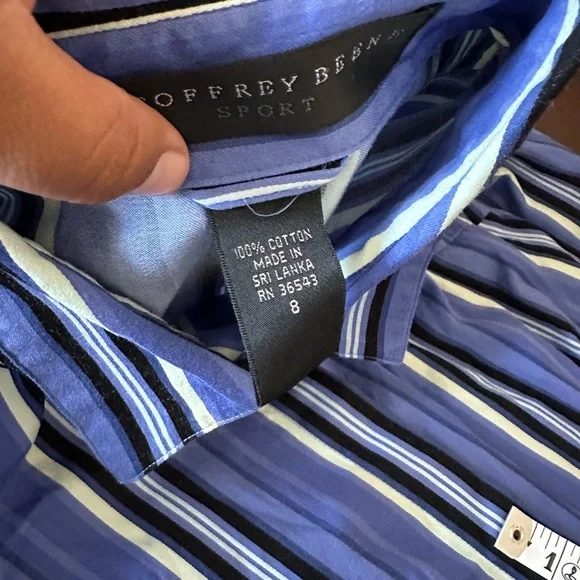 Y2K Women's Blue Green Striped Button Down Shirt Preppy Office Long Sleeve Sz 8 - Picture 8 of 10